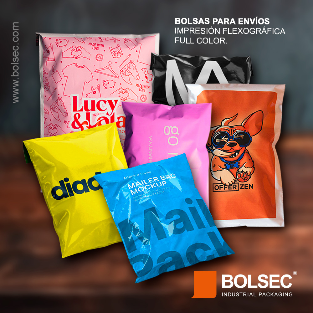Bolsas poly mailers con impresion personalizada